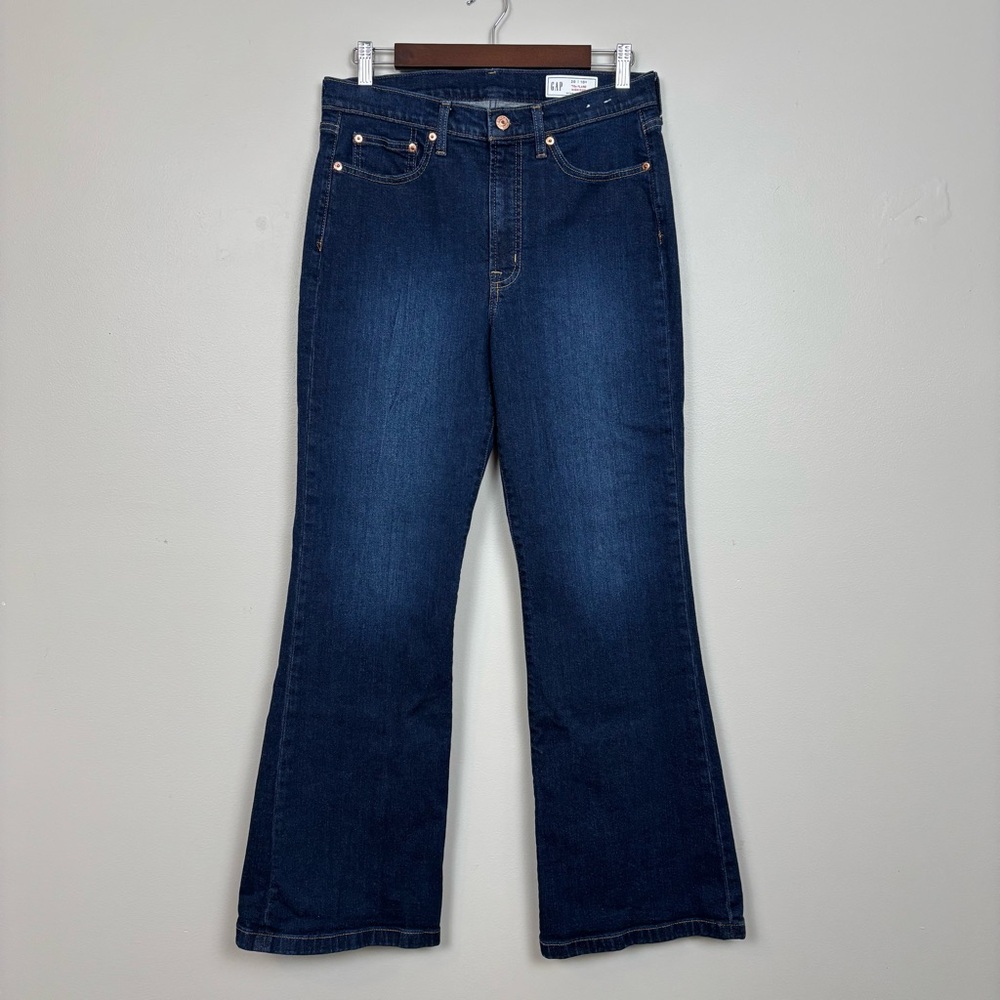 Gap Jeans Womens 30 Short Blue 70s Flare High Rise Dark Wash Zip Fly Denim